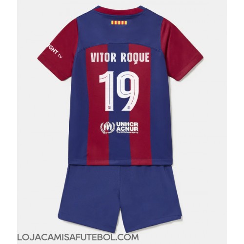 Camisa de Futebol Barcelona Vitor Roque #19 Equipamento Principal Infantil 2023-24 Manga Curta (+ Calças curtas)